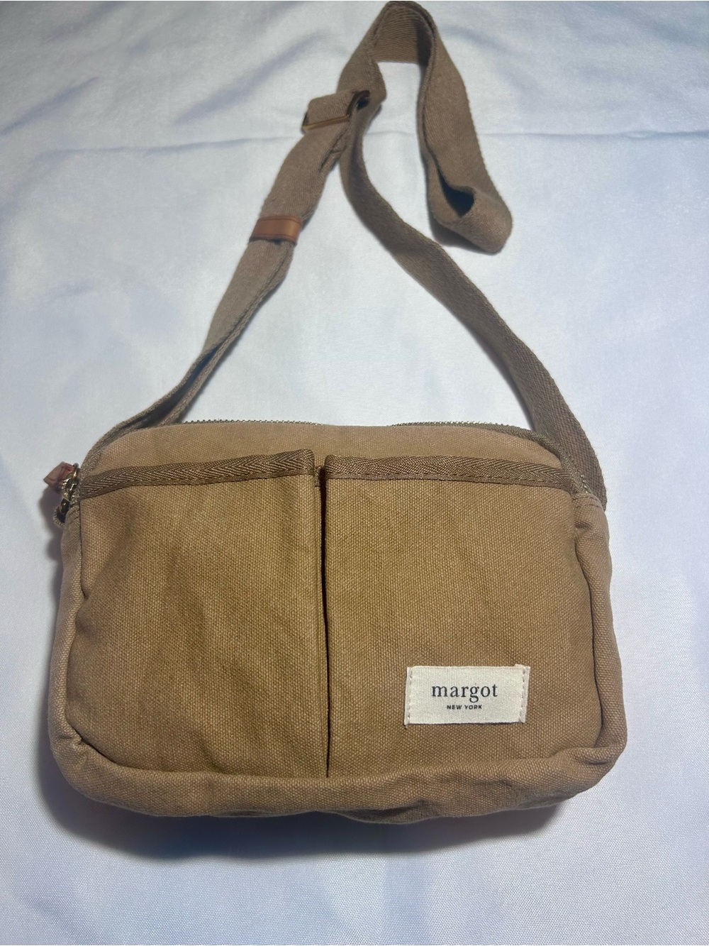 Margot New York Tan Khaki Canvas Crossbody Bag Purse